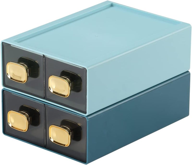 OSteed Spacious Desk Drawers, Stackable Desktop Organizer, Plastic Storage Box for Office, School & Home Supplies (4 Small Drawers, BU & CYAN) - Image 1